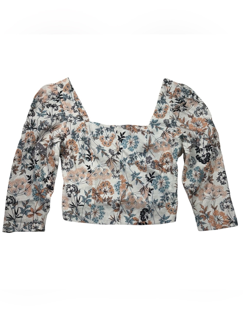 A.N.A. Pastel Floral Print Square Neckline Smocked Stretch Half Sleeve Top NWT